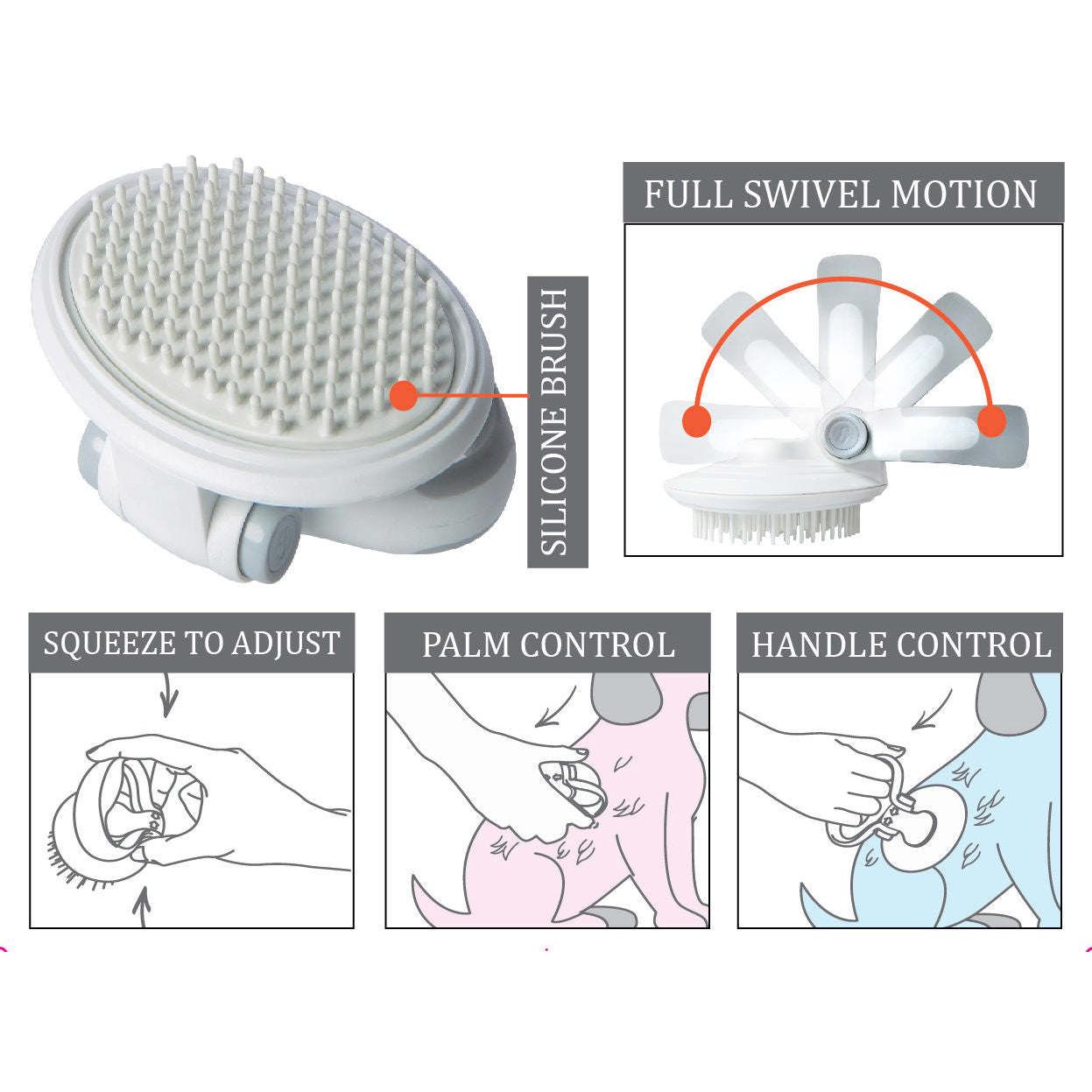 The Pet Life 'Gyrater' Swivel Travel Silicone Cat Brush is compact and perfect for travel, with customizable handle options. - Wolldi