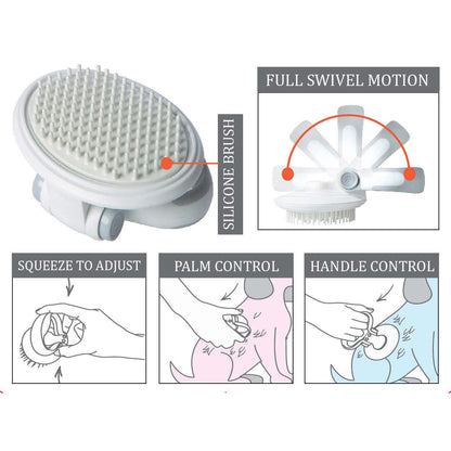 The Pet Life 'Gyrater' Swivel Travel Silicone Cat Brush is compact and perfect for travel, with customizable handle options. - Wolldi