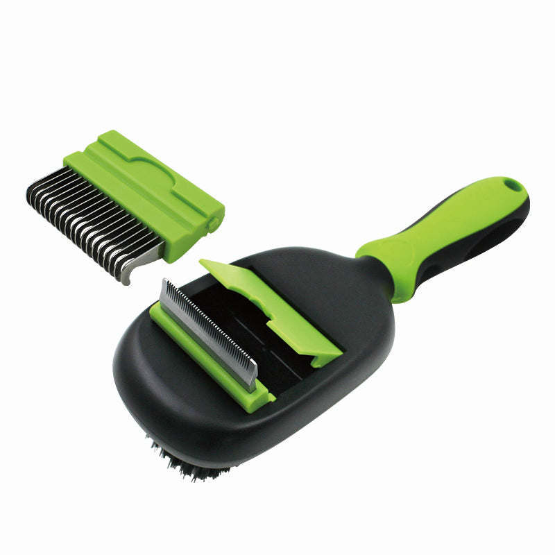 The Pet Life 'Conversion' 5-in-1 Grooming Tool is a versatile, easy-to-use pet comb with interchangeable brushes for all breeds and hair types. - Wolldi