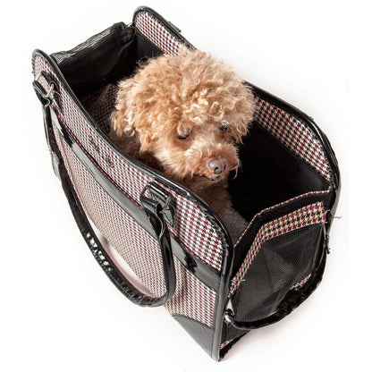 Mesh-sided pet carrier with built-in leash holder Transport