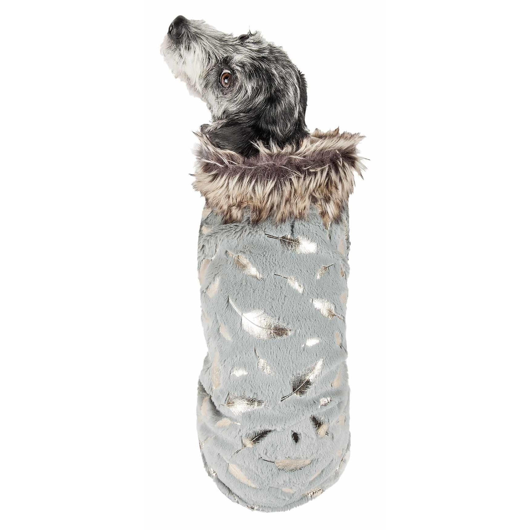 Luxurious designer dog jacket with gold-leaf pattern, ultra-soft lining, and convenient Velcro closure. - Wolldi