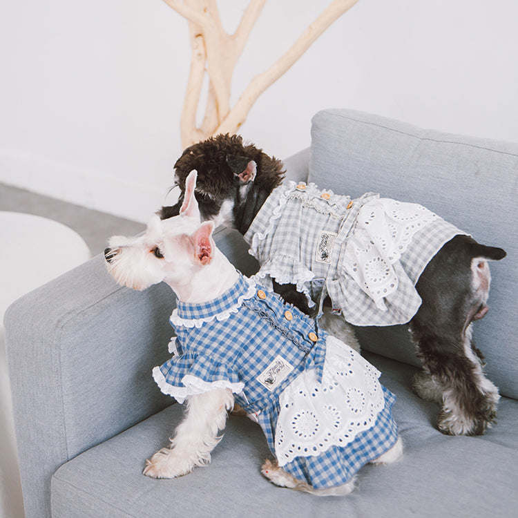 Touchdog 'I love Poochi' Classical Fashion Plaid Dog Dress: Retro designer dress with ruffled details and adjustable bow. Multiple sizes and colors available. - Wolldi