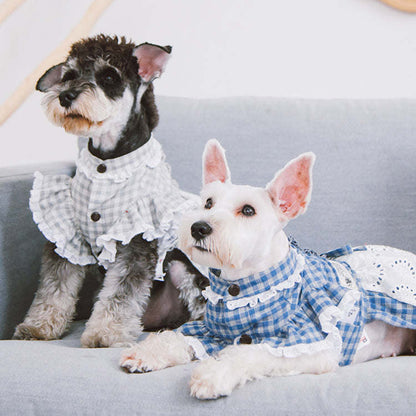 Touchdog 'I love Poochi' Classical Fashion Plaid Dog Dress: Retro designer dress with ruffled details and adjustable bow. Multiple sizes and colors available. - Wolldi