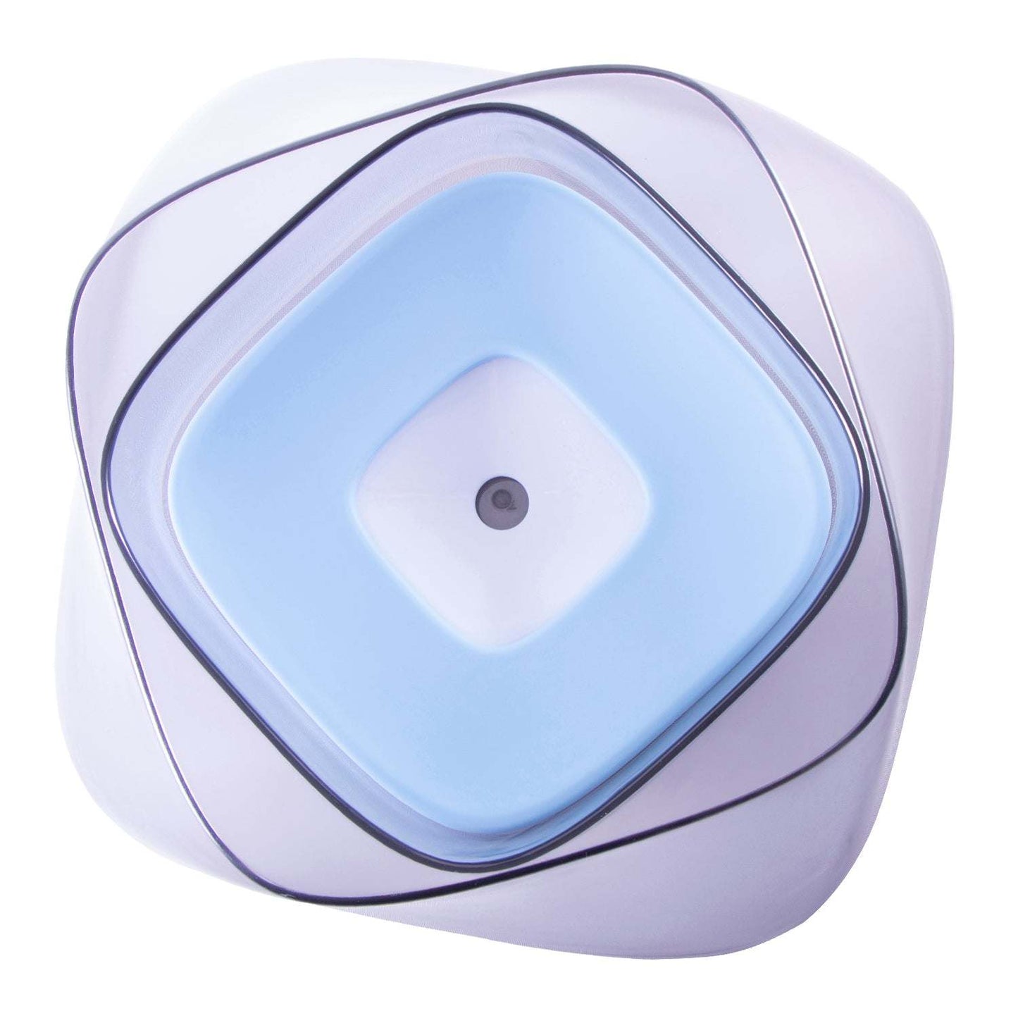 Spill-proof pet water bowl with floating splash guard. Dishes