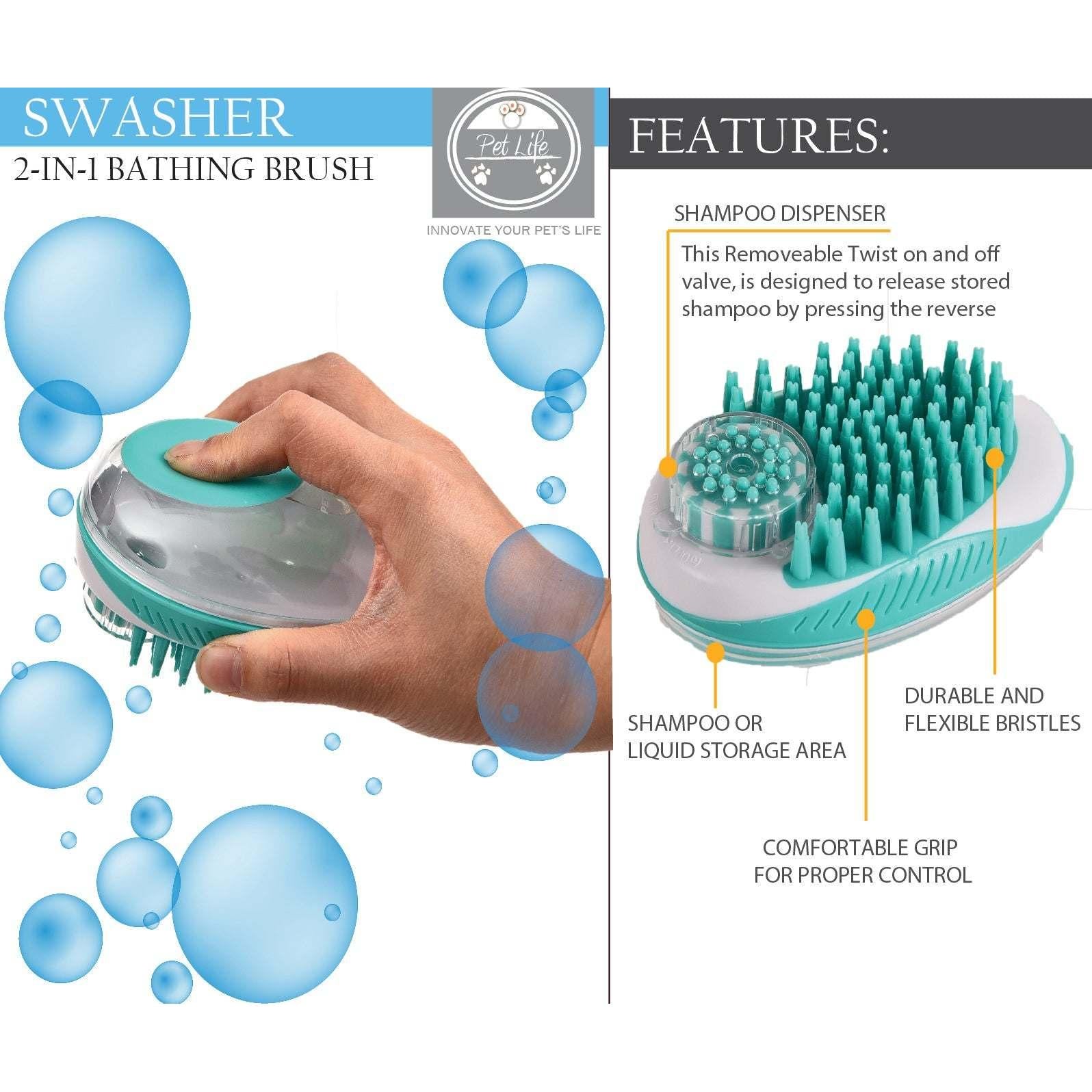 The Pet Life 'Swasher' brush dispenses shampoo while massaging and grooming. - Wolldi