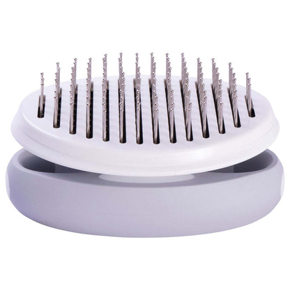 Pet Life 'Gyrater' Travel Self-Cleaning Swivel Grooming Brush: Compact, customizable grip, easy hair disposal. - Wolldi