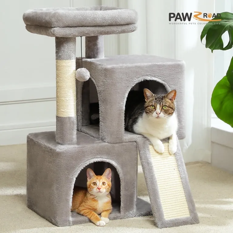 PAWZ Road 30 in Cat Tree Condo with Sisal Scratching Post Tower Ramp for Indoor Cats, Gray