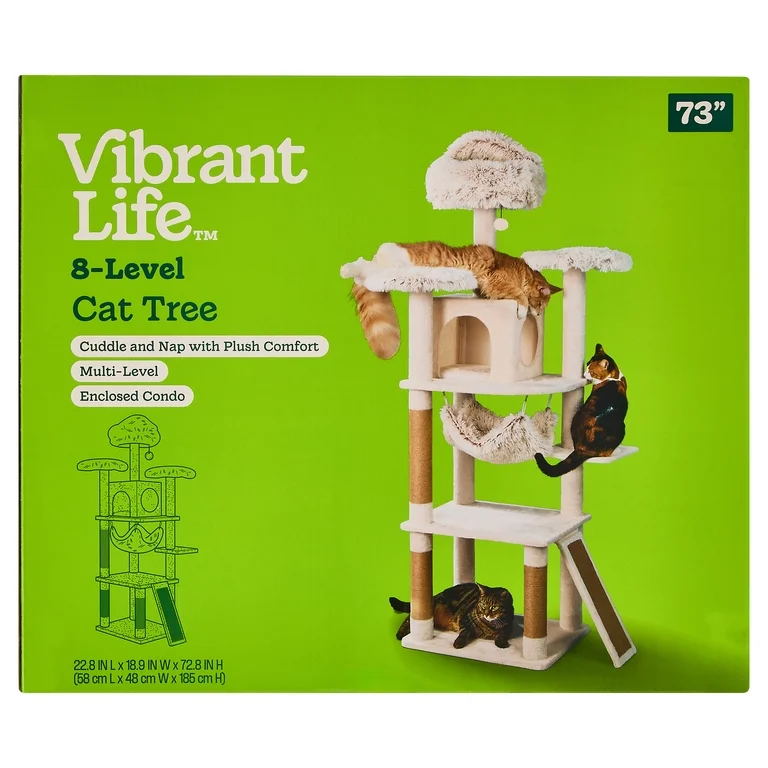 Vibrant Life 8-Level 73 in Cat Tree with Condo, Hammock and Scratching Posts, Cream