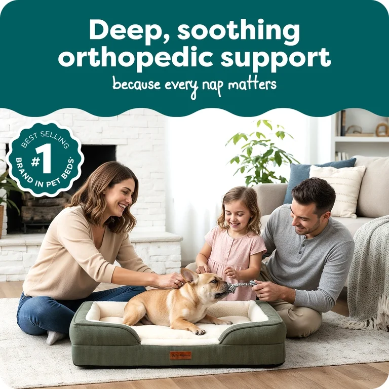 FurHaven Medium Nest-Top Perfect Comfort Sofa Orthopedic Pet Bed, 30 x 20 in, Green
